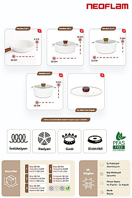 Fika Seramik Kaplama İndüksiyonlu 7 Parça Tencere ve Tava Seti - Beyaz - Neoflam (1)