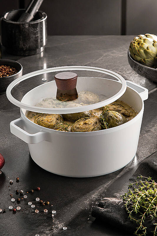 Fika Seramik Kaplama İndüksiyonlu 7 Parça Tencere ve Tava Seti - Beyaz - 5