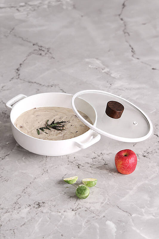 Fika Seramik Kaplama İndüksiyonlu Cam Kapaklı Sahan 18 CM - Beyaz - 3