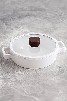 Fika Seramik Kaplama İndüksiyonlu Cam Kapaklı Sahan 18 CM - Beyaz - 4