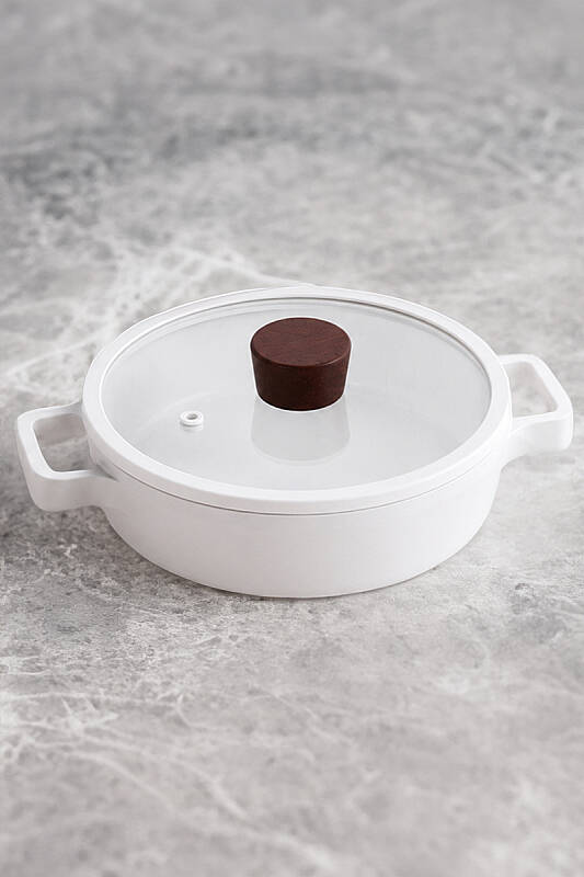 Fika Seramik Kaplama İndüksiyonlu Cam Kapaklı Sahan 18 CM - Beyaz - 4