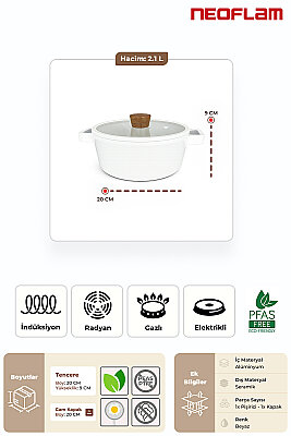 Fika Seramik Kaplama İndüksiyonlu Tencere 20 CM - Beyaz - Neoflam (1)