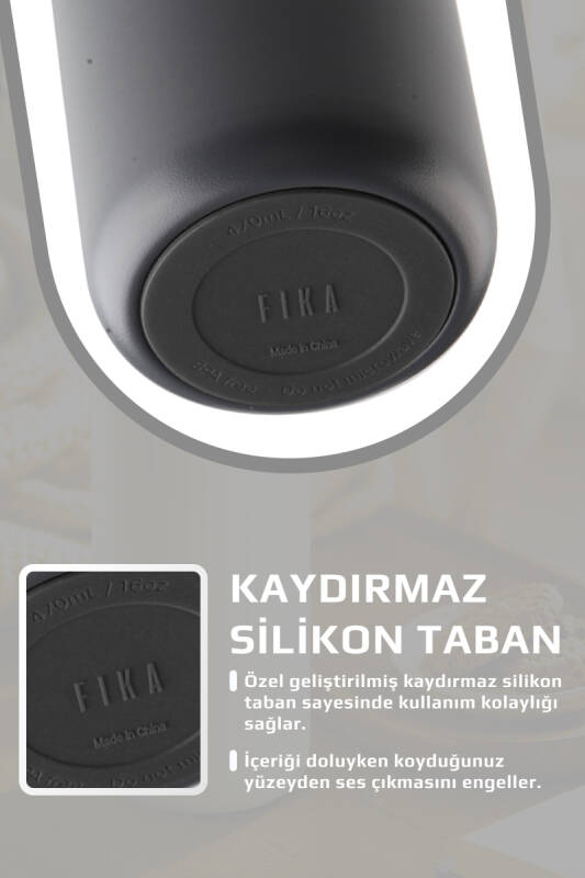 Fika Tauko Sızdırmaz Kolay Sökülebilir Derin Temizlenebilir Patentli Kapaklı Çelik Bardak Termos 470 ML - Antrasit - 7