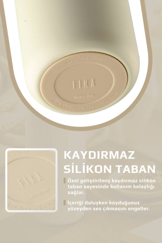 Fika Tauko Sızdırmaz Kolay Sökülebilir Derin Temizlenebilir Patentli Kapaklı Çelik Bardak Termos 470 ML - Bej - 7