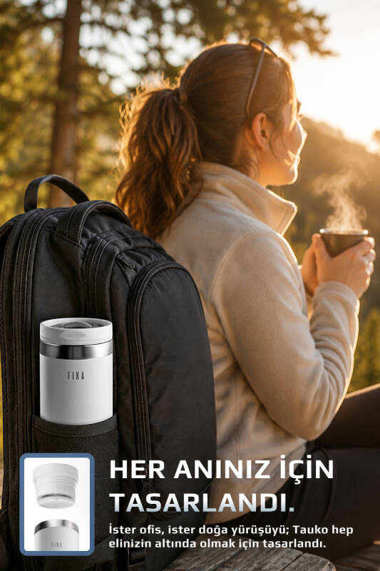 Fika Tauko Sızdırmaz Kolay Sökülebilir Derin Temizlenebilir Patentli Kapaklı Çelik Bardak Termos 470 ML - Beyaz - 4