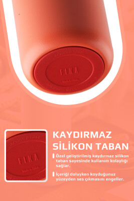 Fika Tauko Sızdırmaz Kolay Sökülebilir Derin Temizlenebilir Patentli Kapaklı Çelik Bardak Termos 470 ML - Nar Çiçeği - 7