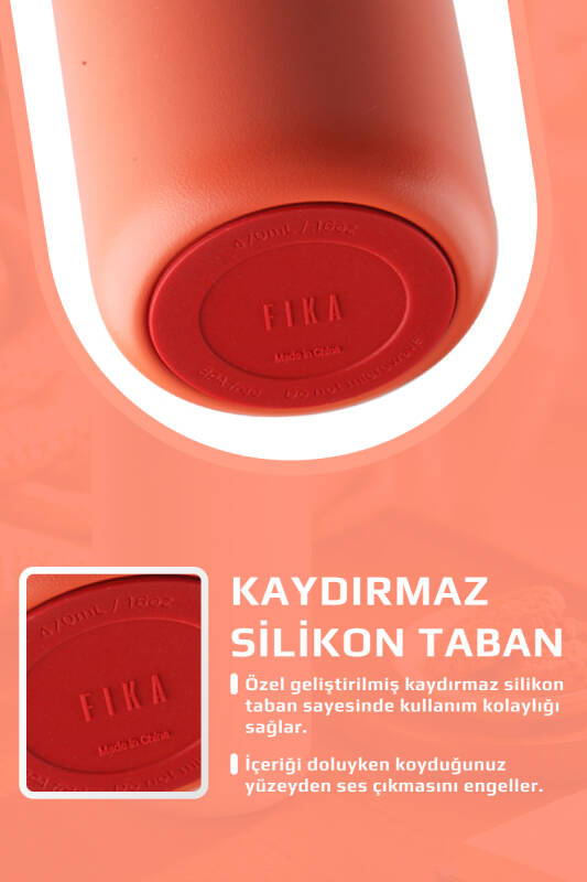 Fika Tauko Sızdırmaz Kolay Sökülebilir Derin Temizlenebilir Patentli Kapaklı Çelik Bardak Termos 470 ML - Nar Çiçeği - 7