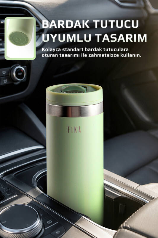 Fika Tauko Sızdırmaz Kolay Sökülebilir Derin Temizlenebilir Patentli Kapaklı Çelik Bardak Termos 470 ML - Mint Yeşili - 2
