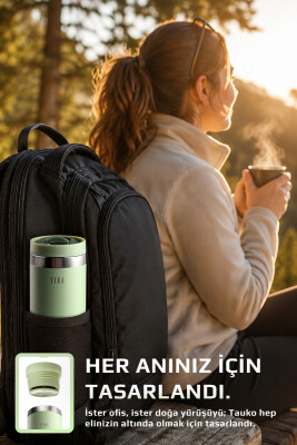Fika Tauko Sızdırmaz Kolay Sökülebilir Derin Temizlenebilir Patentli Kapaklı Çelik Bardak Termos 470 ML - Mint Yeşili - 4