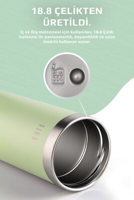 Fika Tauko Sızdırmaz Kolay Sökülebilir Derin Temizlenebilir Patentli Kapaklı Çelik Bardak Termos 470 ML - Mint Yeşili - 6