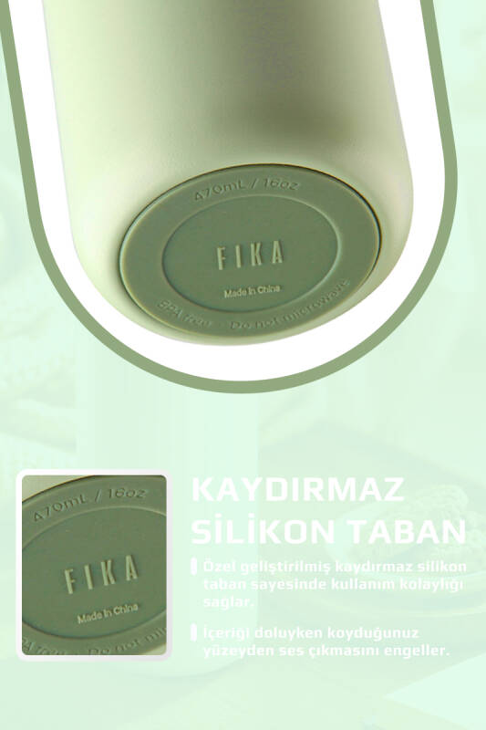 Fika Tauko Sızdırmaz Kolay Sökülebilir Derin Temizlenebilir Patentli Kapaklı Çelik Bardak Termos 470 ML - Mint Yeşili - 7