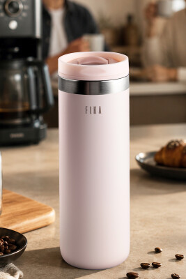 Fika Tauko Sızdırmaz Kolay Sökülebilir Derin Temizlenebilir Patentli Kapaklı Çelik Bardak Termos 470 ML - Pembe - Neoflam