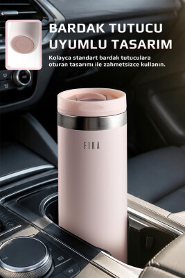 Fika Tauko Sızdırmaz Kolay Sökülebilir Derin Temizlenebilir Patentli Kapaklı Çelik Bardak Termos 470 ML - Pembe - Neoflam (1)