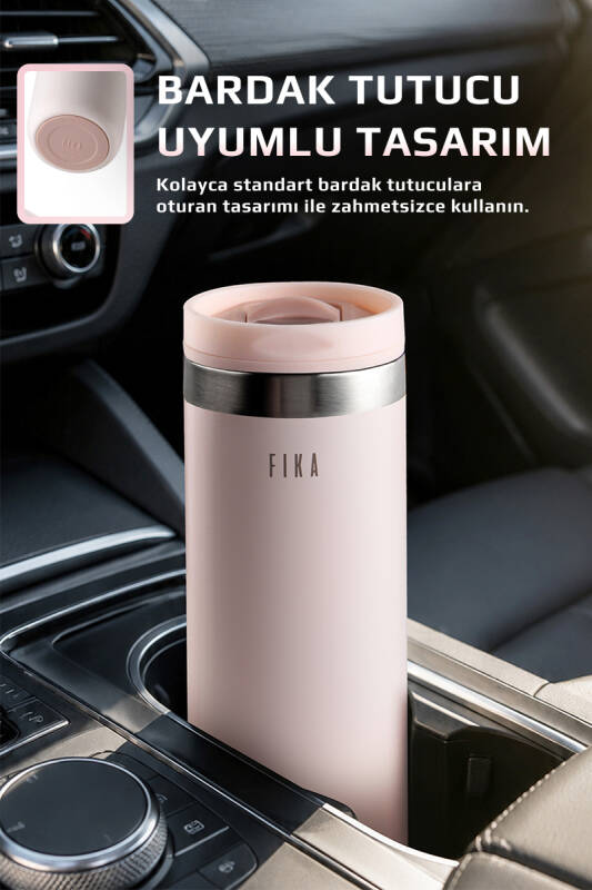 Fika Tauko Sızdırmaz Kolay Sökülebilir Derin Temizlenebilir Patentli Kapaklı Çelik Bardak Termos 470 ML - Pembe - 2