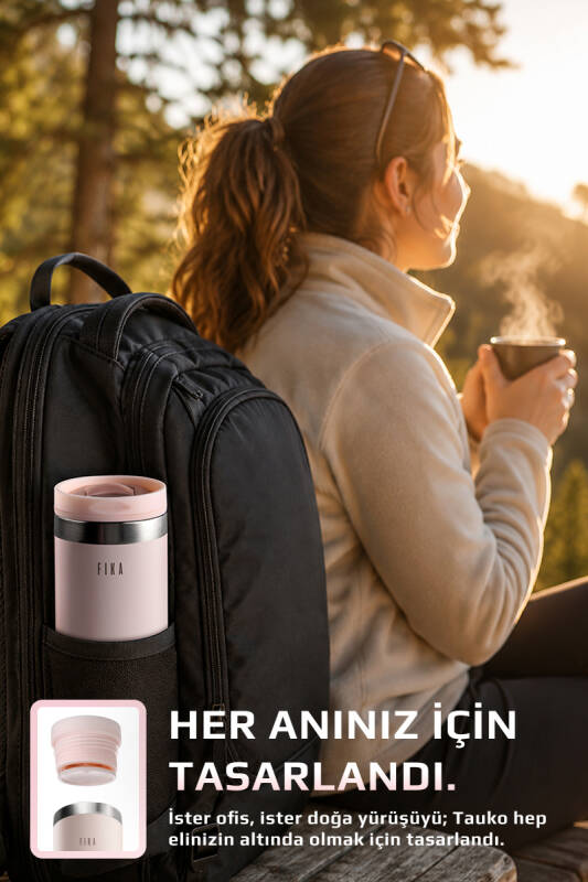 Fika Tauko Sızdırmaz Kolay Sökülebilir Derin Temizlenebilir Patentli Kapaklı Çelik Bardak Termos 470 ML - Pembe - 4