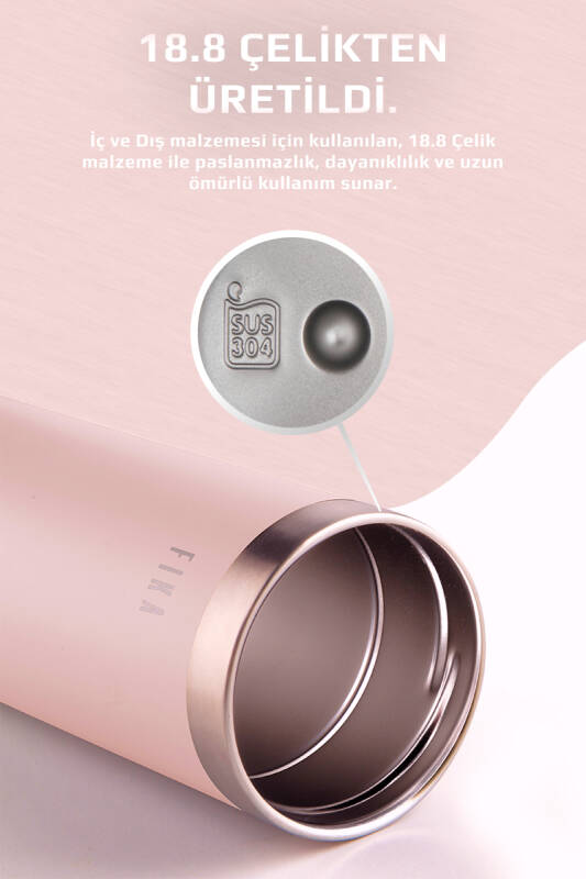 Fika Tauko Sızdırmaz Kolay Sökülebilir Derin Temizlenebilir Patentli Kapaklı Çelik Bardak Termos 470 ML - Pembe - 6