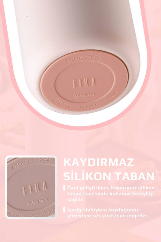 Fika Tauko Sızdırmaz Kolay Sökülebilir Derin Temizlenebilir Patentli Kapaklı Çelik Bardak Termos 470 ML - Pembe - 7