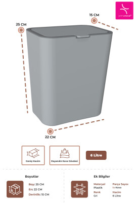 Flip 6 LT Banyo Mutfak Tezgah Üstü Çöp kovası - Gri - 3