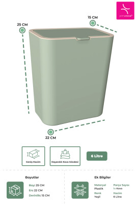 Flip 6 LT Banyo Mutfak Tezgah Üstü Çöp kovası - Yeşil - 3