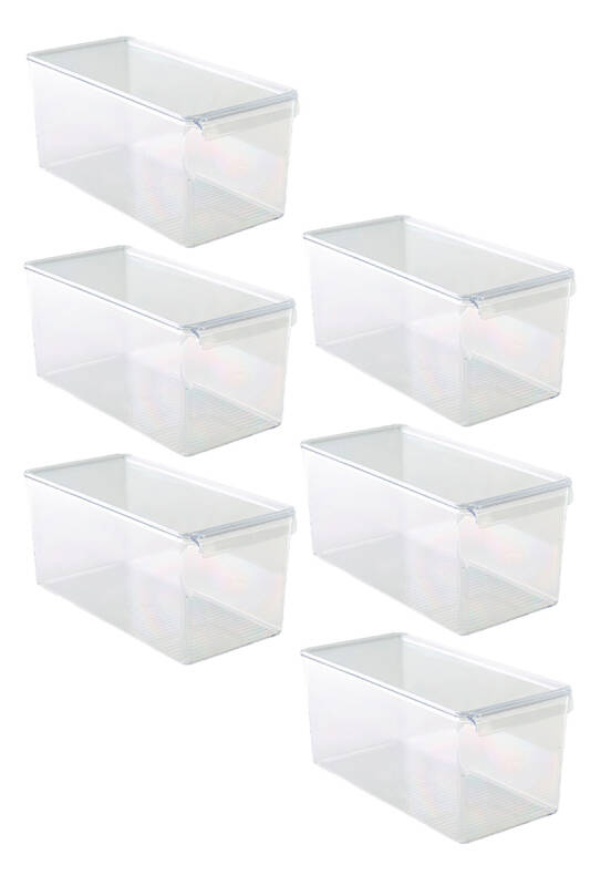 6'lı Kapaklı Buzdolabı Düzenleyici Dolap İçi Organizer Saklama Kabı Seti 165*355*160 MM Şeffaf - 1