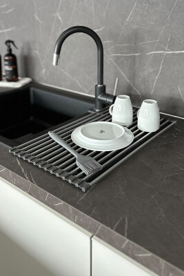 Lavabo Üstü Katlanabilen Paslanmaz Alüminyum Nihale Bulaşıklık - Gri - 2