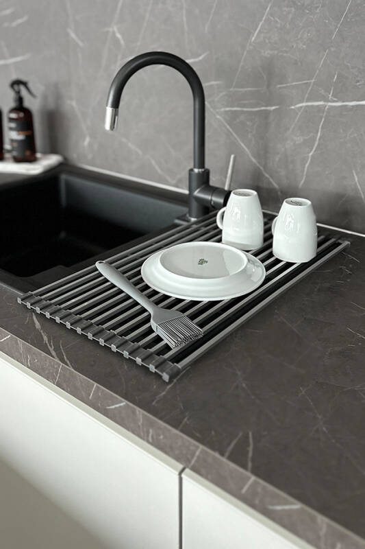 Lavabo Üstü Katlanabilen Paslanmaz Alüminyum Nihale Bulaşıklık - Gri - 2