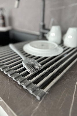 Lavabo Üstü Katlanabilen Paslanmaz Alüminyum Nihale Bulaşıklık - Gri - 4