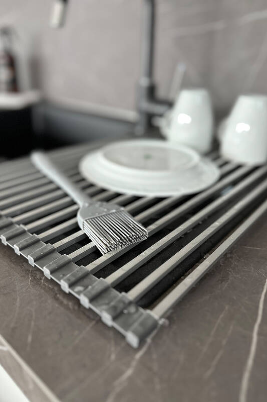 Lavabo Üstü Katlanabilen Paslanmaz Alüminyum Nihale Bulaşıklık - Gri - 4