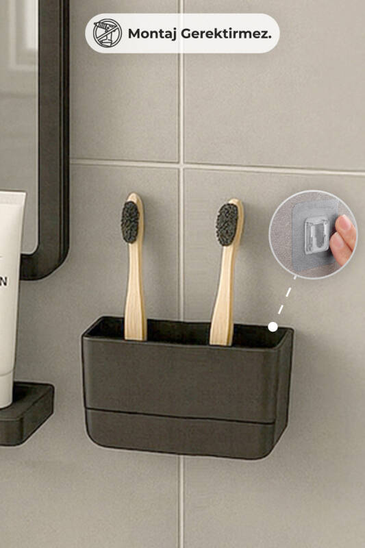 Moliette Yapışkanlı 3'lü Banyo Aksesuar Seti - Antrasit - 6