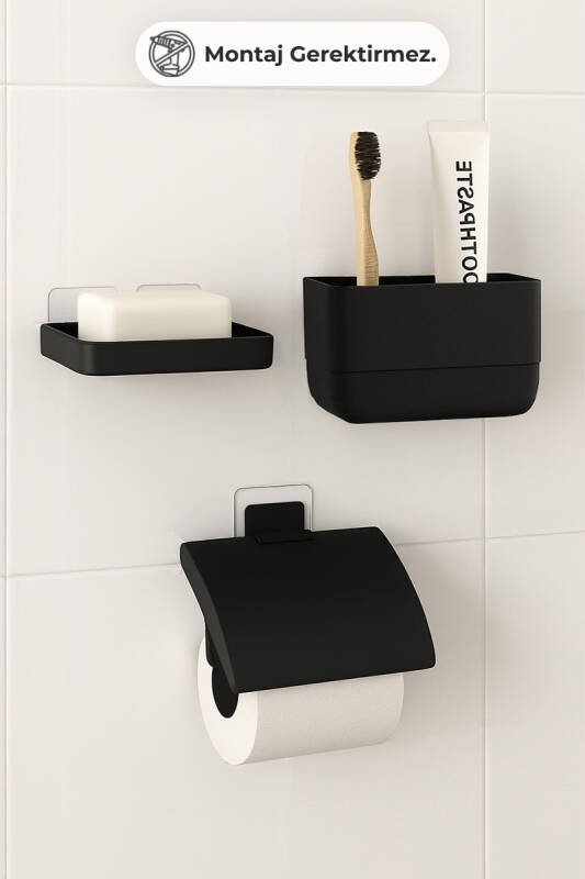 Moliette Yapışkanlı 4'lü Banyo Aksesuar Seti - Antrasit - 2