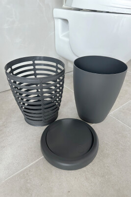 Palm 7,5 LT Döner Kapaklı Banyo Mutfak Çöp Kovası - Gri - 3