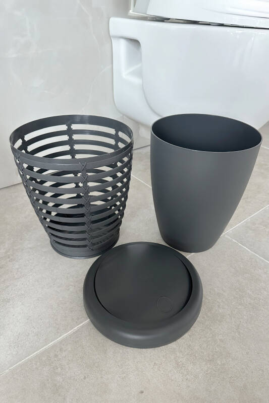 Palm 7,5 LT Döner Kapaklı Banyo Mutfak Çöp Kovası - Gri - 3