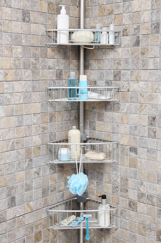 4 Raflı Paslanmaz Alüminyum Banyo Köşe Rafı - Metalik (Montaj Gerektirmez.) - 1