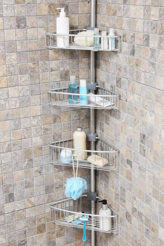 4 Raflı Paslanmaz Alüminyum Banyo Köşe Rafı - Metalik (Montaj Gerektirmez.) - 2