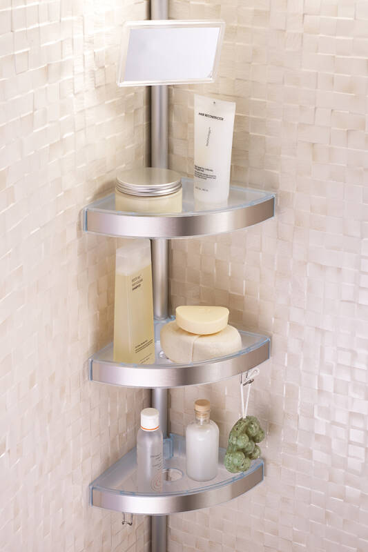 3 Raflı Paslanmaz Alüminyum Banyo Köşe Rafı - Metalik (Montaj Gerektirmez.) - 1