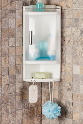 Kapaklı Banyo Köşe Rafı Şeffaf Naturel - Primanova