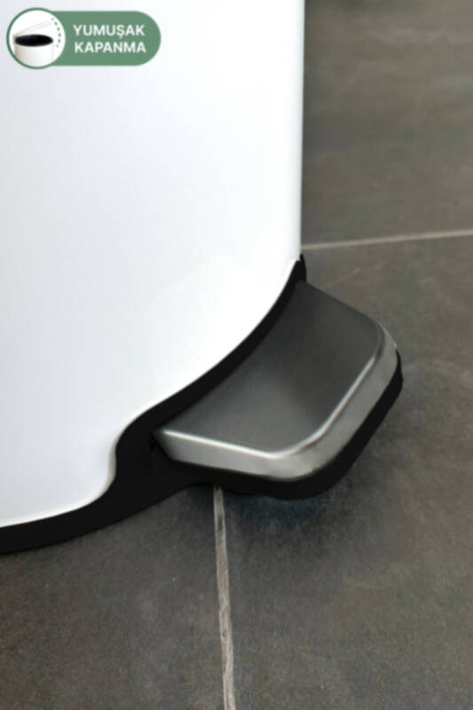 Cigo 20 LT Yumuşak Kapanan Pedallı Banyo Mutfak Ofis Çelik Çöp Kovası - Beyaz & İç Kısım Siyah - 7