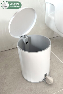 Cigo 6 LT Yumuşak Kapanan Pedallı Banyo Mutfak Ofis Çelik Çöp Kovası - Beyaz & İç Kısım Gri - 3