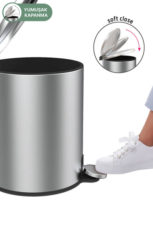 Cigo 6 LT Yumuşak Kapanan Pedallı Banyo Mutfak Ofis Çelik Çöp Kovası - Mat & İç Kısım Siyah - 2