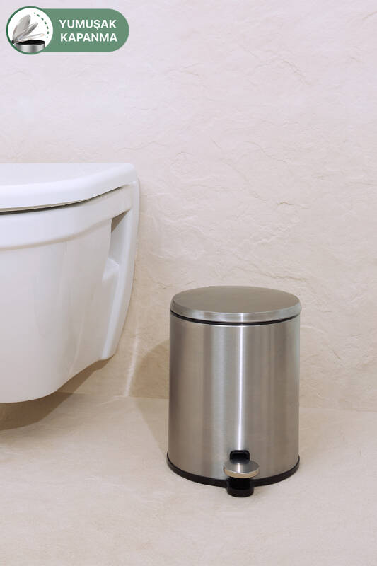 Cigo 6 LT Yumuşak Kapanan Pedallı Banyo Mutfak Ofis Çelik Çöp Kovası - Mat & İç Kısım Siyah - 5