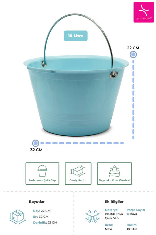 Banyo Mutfak Bahçe Çok Amaçlı Saplı Kova - Mavi - 3