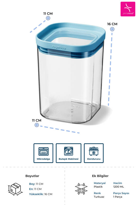 Seoul Gıda Temasına Uygun Kuru Gıda Saklama Kabı 1200 ML - 11 x 11 x 16 CM - 3