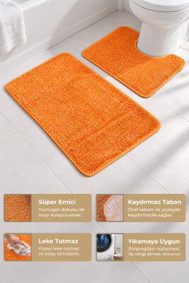 Sera 2'li Kaydırmaz Taban Banyo Paspası - Turuncu - Primanova (1)