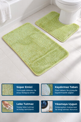 Sera 2'li Kaydırmaz Taban Banyo Paspası - Yeşil - Primanova (1)