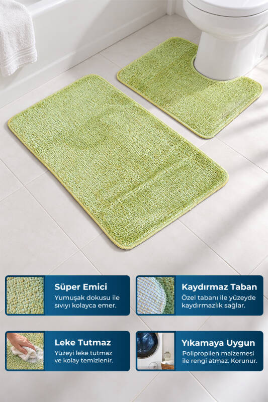 Sera 2'li Kaydırmaz Taban Banyo Paspası - Yeşil - 2